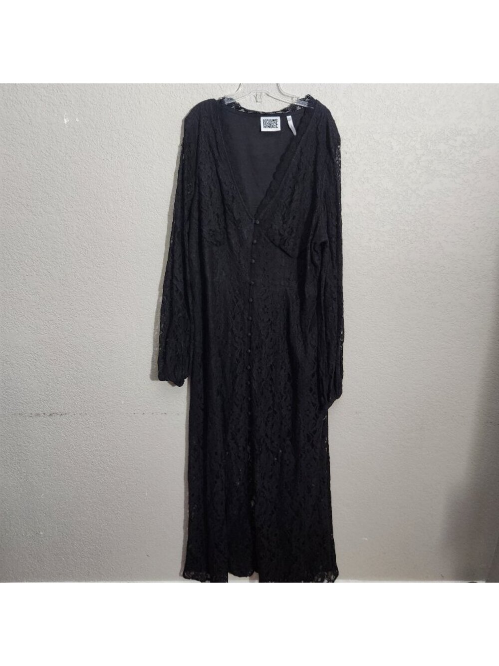 Reclaimed Vintage Black Button Down Long Lace Maxi Dress US 16 whimsigoth